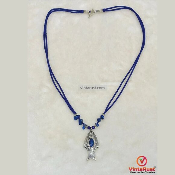 Blue Gemstone Lapis Lazuli Necklace: Unique Handmade Gemstone Necklace Gift - Picture 1 of 4